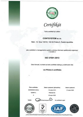Certifikát 27001 - strana 1