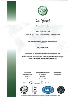 Certifikát 9001 - strana 1